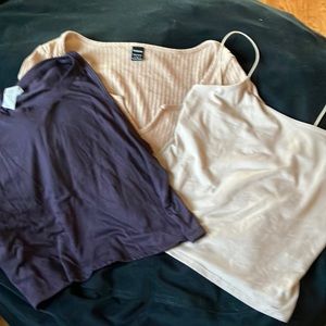 Crop tops-Shein tan V-like new, Gaze-tank,EUC tan & eggplant tank -EUC set of 3